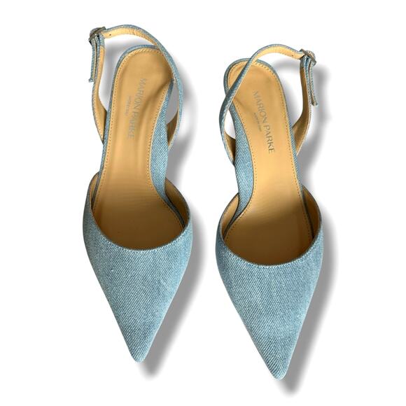 Classic Slingback 45 | Blush Leopard Silk | Kitten Heel  Marion Parke Classic 45 Slingback Kitten Heels Chambray US 6 dust bag/box $595